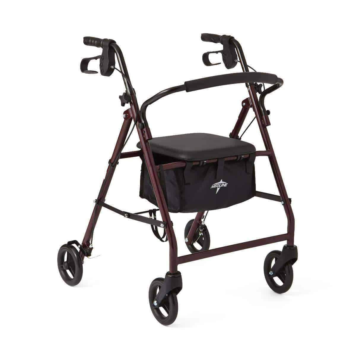 Medline Aluminum Transport Mobility Rollator with 6 Inch Wheels and Seat - Senior.com Rollators